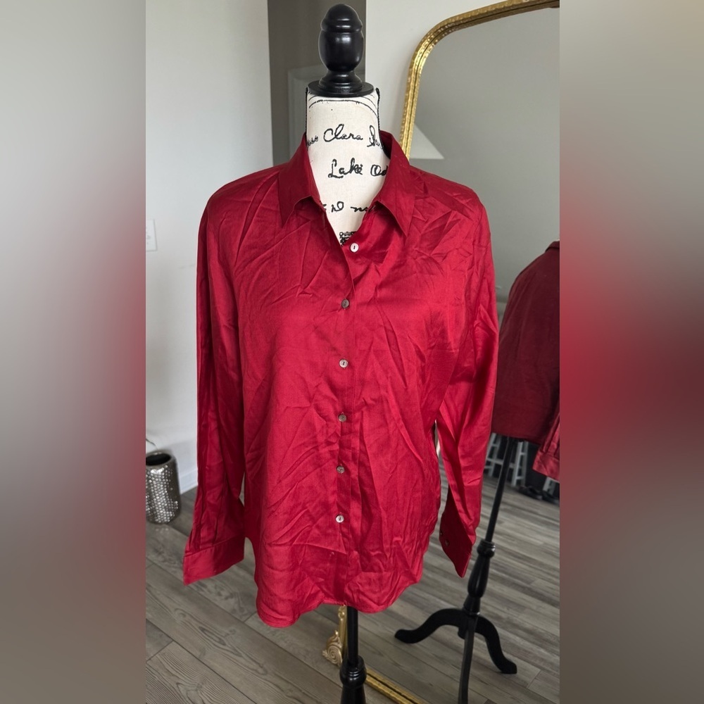 Valerie Stevens silk Casual Shirt Classic Red